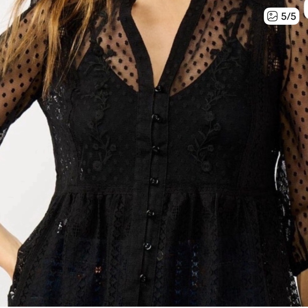 lovestitch Black Sheer Swiss Dot Peplum Blouse - Picture 2 of 4